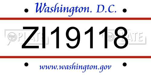 ZI19118 District Of Columbia License Plate
