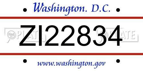 ZI22834 District Of Columbia License Plate