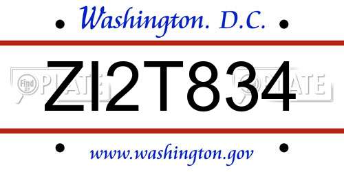 ZI2T834 District Of Columbia License Plate
