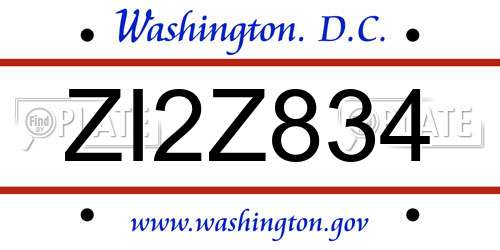 ZI2Z834 District Of Columbia License Plate