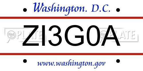 ZI3G0A District Of Columbia License Plate