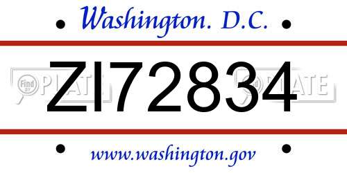ZI72834 District Of Columbia License Plate