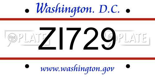 ZI729 District Of Columbia License Plate