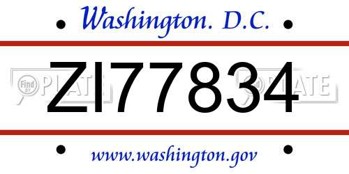ZI77834 District Of Columbia License Plate