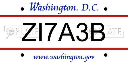 ZI7A3B District Of Columbia License Plate