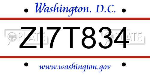 ZI7T834 District Of Columbia License Plate