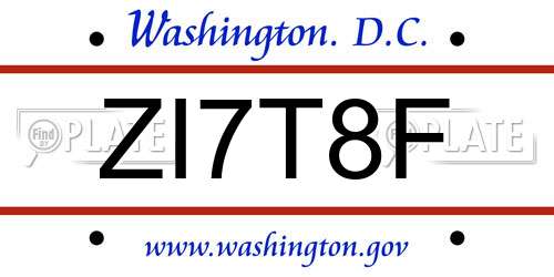 ZI7T8F District Of Columbia License Plate