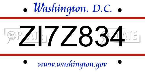 ZI7Z834 District Of Columbia License Plate