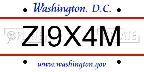 ZI9X4M District Of Columbia License Plate