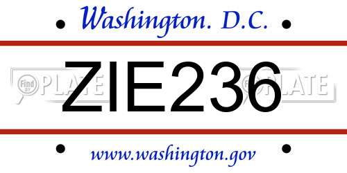 ZIE236 District Of Columbia License Plate