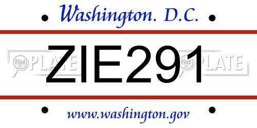 ZIE291 District Of Columbia License Plate