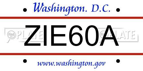ZIE60A District Of Columbia License Plate