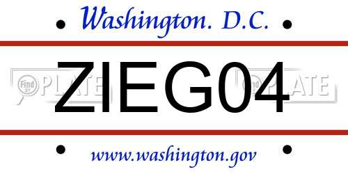 ZIEG04 District Of Columbia License Plate