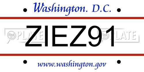 ZIEZ91 District Of Columbia License Plate