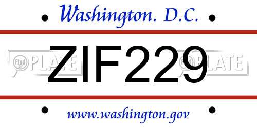 ZIF229 District Of Columbia License Plate