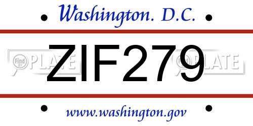 ZIF279 District Of Columbia License Plate