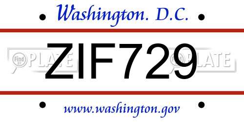 ZIF729 District Of Columbia License Plate