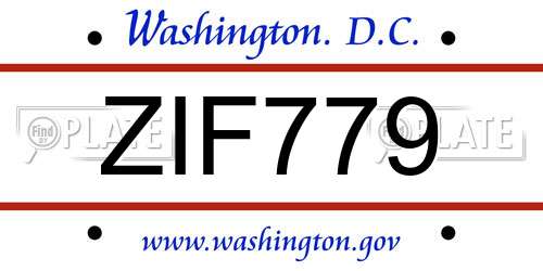 ZIF779 District Of Columbia License Plate