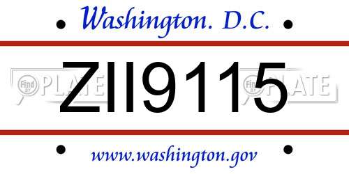 ZII9115 District Of Columbia License Plate