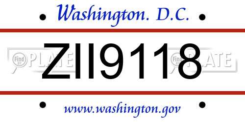ZII9118 District Of Columbia License Plate