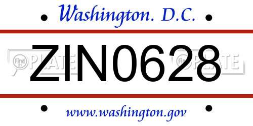 ZIN0628 District Of Columbia License Plate