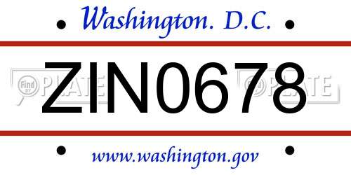 ZIN0678 District Of Columbia License Plate