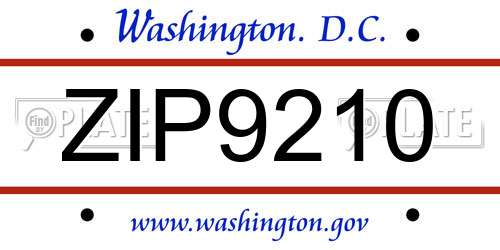 ZIP9210 District Of Columbia License Plate