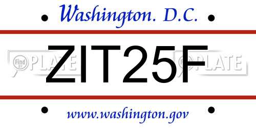 ZIT25F District Of Columbia License Plate