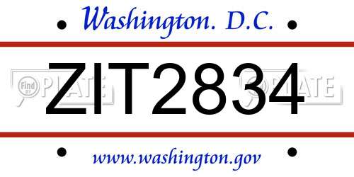 ZIT2834 District Of Columbia License Plate