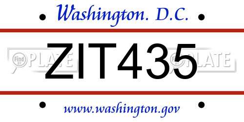 ZIT435 District Of Columbia License Plate