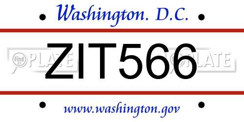ZIT566 District Of Columbia License Plate