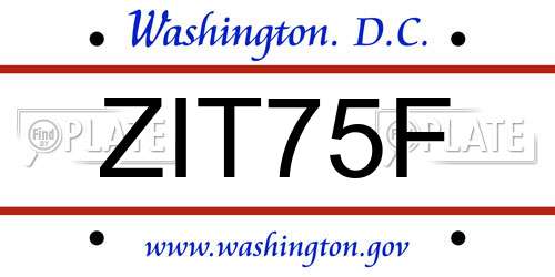 ZIT75F District Of Columbia License Plate