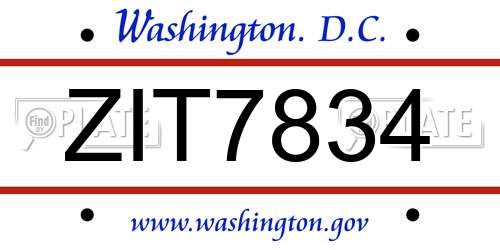 ZIT7834 District Of Columbia License Plate