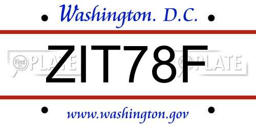 ZIT78F District Of Columbia License Plate