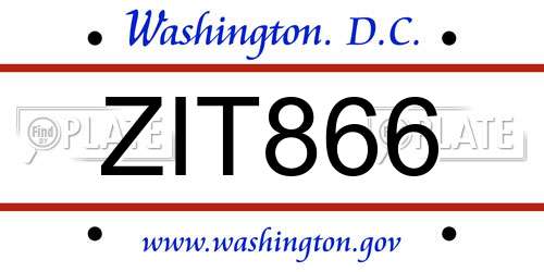 ZIT866 District Of Columbia License Plate