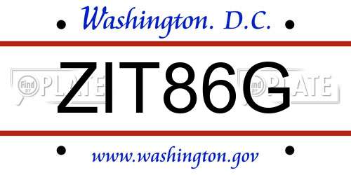 ZIT86G District Of Columbia License Plate