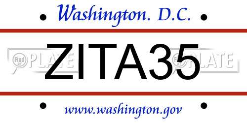 ZITA35 District Of Columbia License Plate