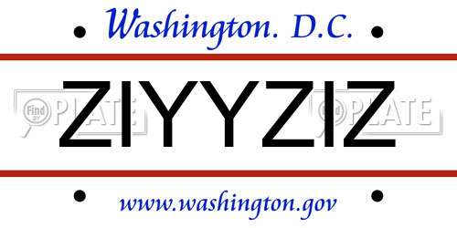 ZIYYZIZ District Of Columbia License Plate