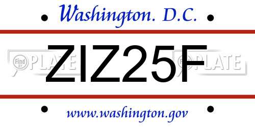 ZIZ25F District Of Columbia License Plate