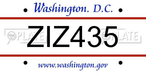 ZIZ435 District Of Columbia License Plate
