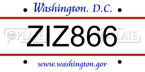 ZIZ866 District Of Columbia License Plate