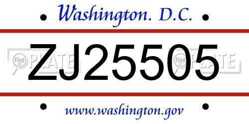 ZJ25505 District Of Columbia License Plate
