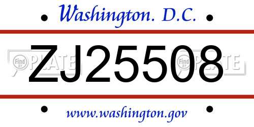 ZJ25508 District Of Columbia License Plate