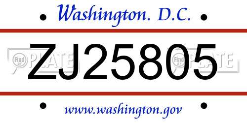 ZJ25805 District Of Columbia License Plate