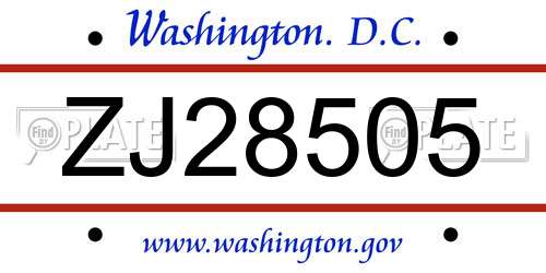 ZJ28505 District Of Columbia License Plate
