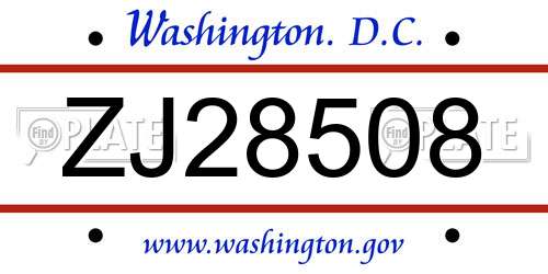ZJ28508 District Of Columbia License Plate