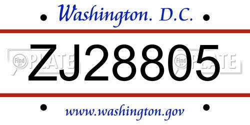 ZJ28805 District Of Columbia License Plate