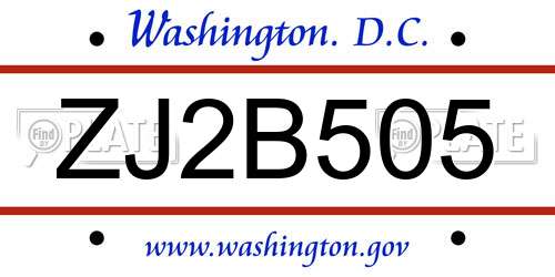 ZJ2B505 District Of Columbia License Plate