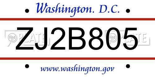 ZJ2B805 District Of Columbia License Plate