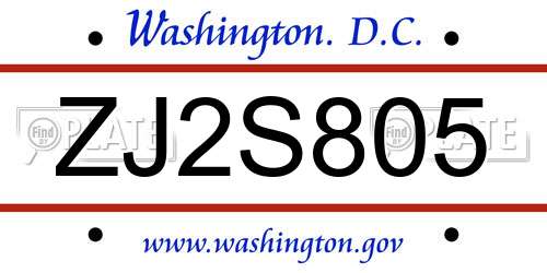 ZJ2S805 District Of Columbia License Plate